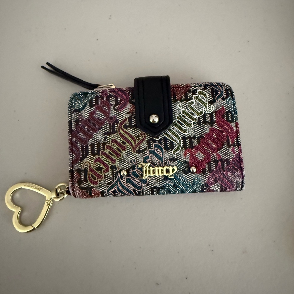 Juicy Couture Multicolor Logo Card Holder with Gold Heart Charm